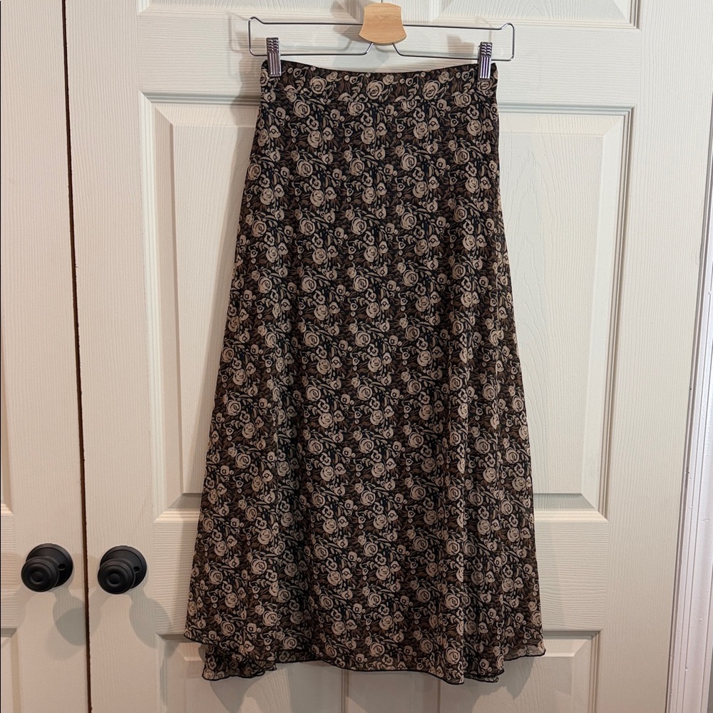 Floral Patterned Black and Cream Skirt